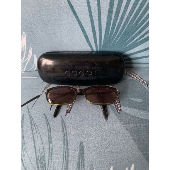 Gucci SUN Eyeglasses Frames GG 1376 R4T 140 Black Green Italy GLASSES HARD CASE - Picture 1 of 10